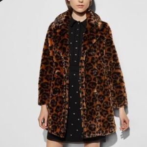 Coach Brown Leopard Print fur coat